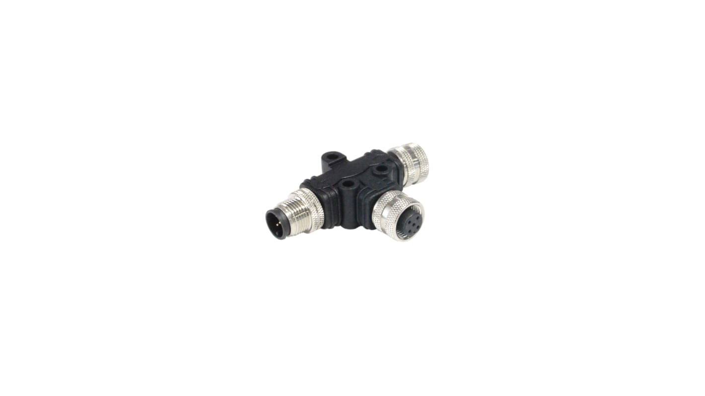 Bulgin Tee Female Pole M12 Socket to 5 Pole M12 Plug Adapter