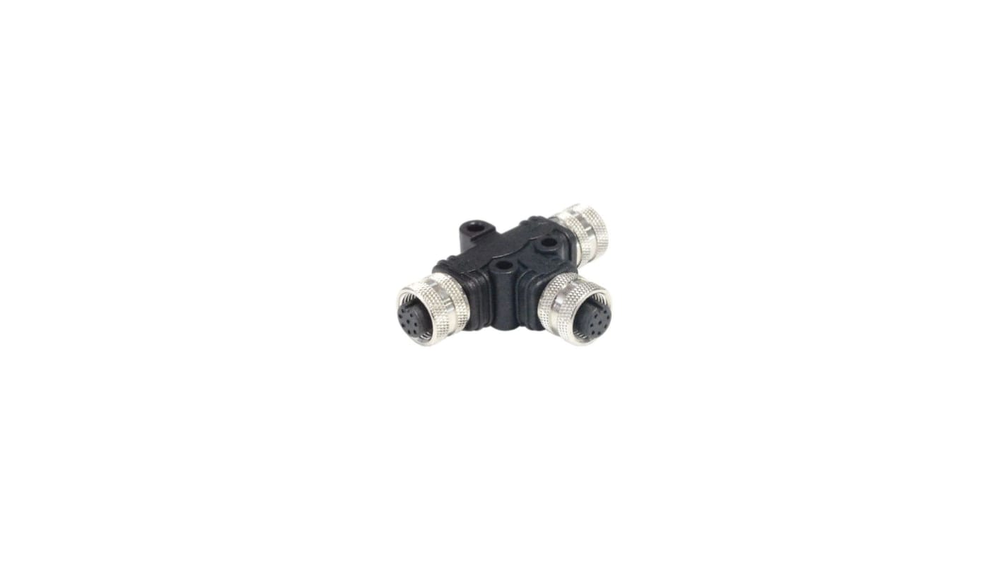 Bulgin Tee Female Pole M12 Socket to 4 Pole M12 Socket Adapter