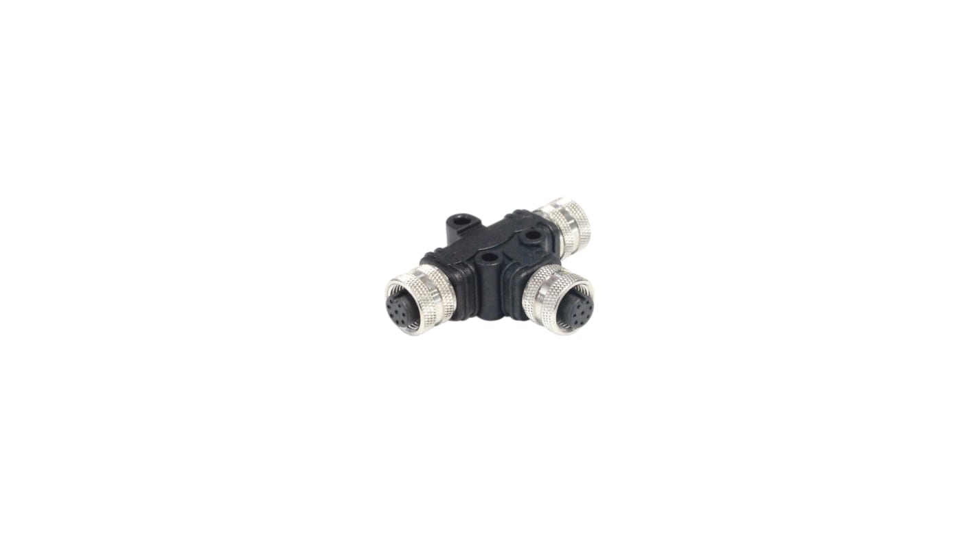 Adaptador conector circular en T Bulgin, de extremo M12 Hembra, a extremo M12 Hembra de 8 contactos