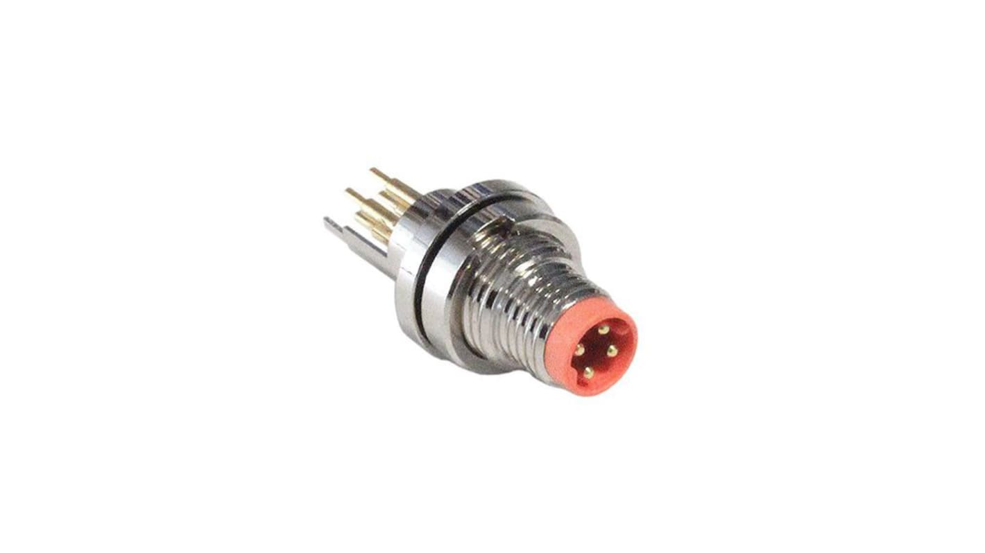 Bulgin Circular Connector, 4 Contacts, Front Mount, M8 Connector, Plug, Male, IP67, Buccaneer M8 Series