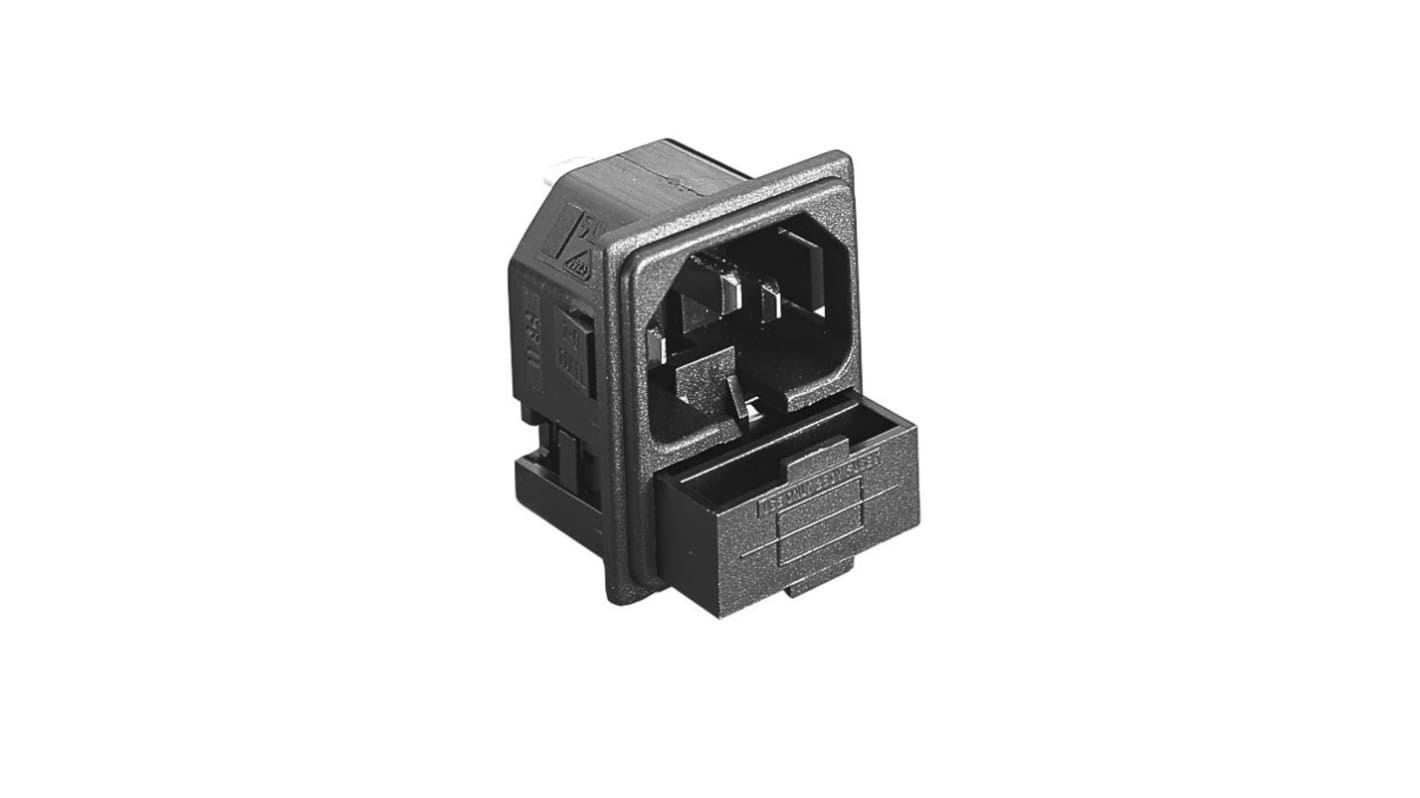 Bulgin Snap-In IEC Connector Male, 10A, 250 V, Fuse Size 5 x 20mm