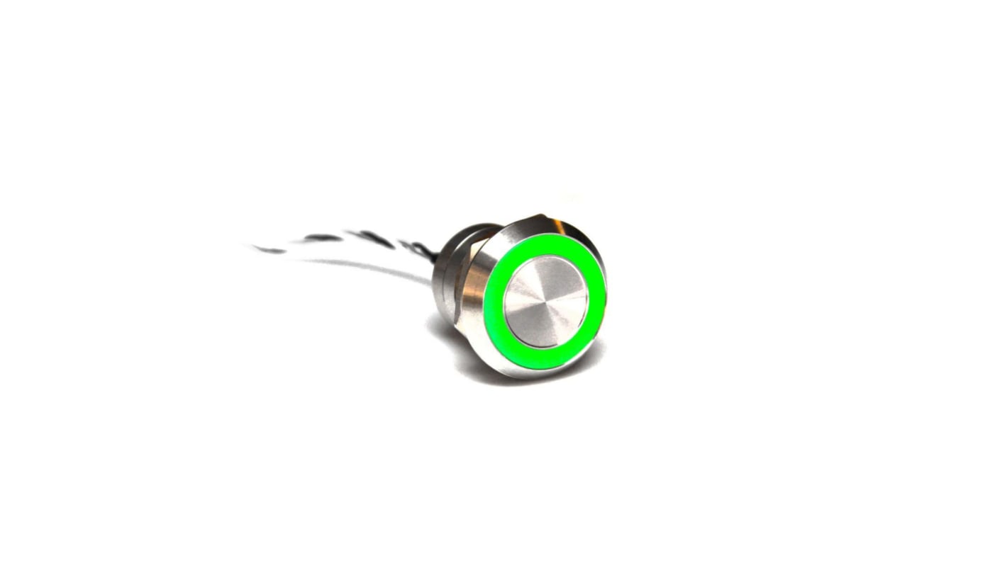 Bulgin Capacitive Switch Latching NC,Illuminated, Green, Red, IP68, IP69K Stainless Steel