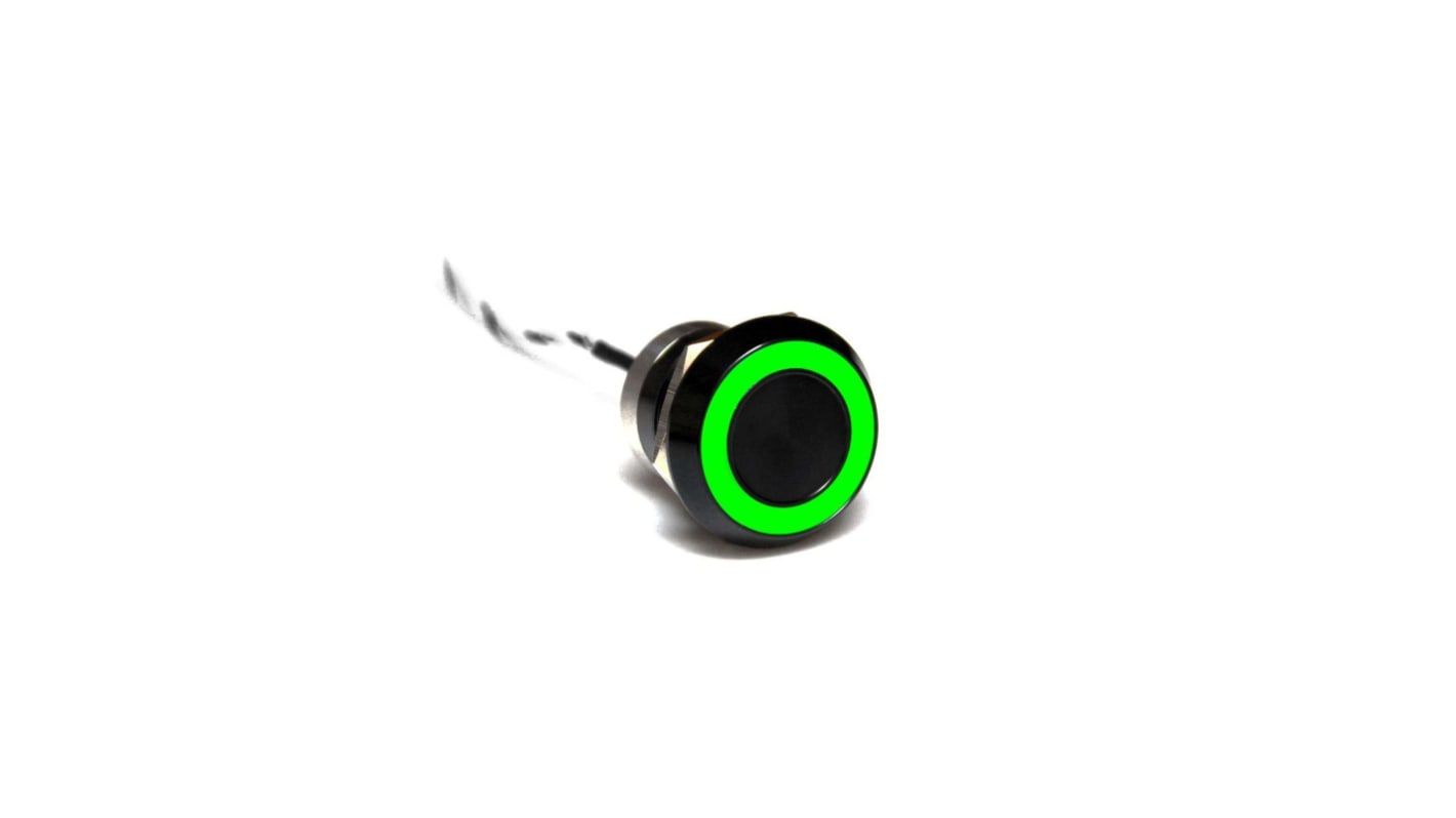 Bulgin Capacitive Switch Latching NO,Illuminated, Green, Red, IP68, IP69K Black Anodised