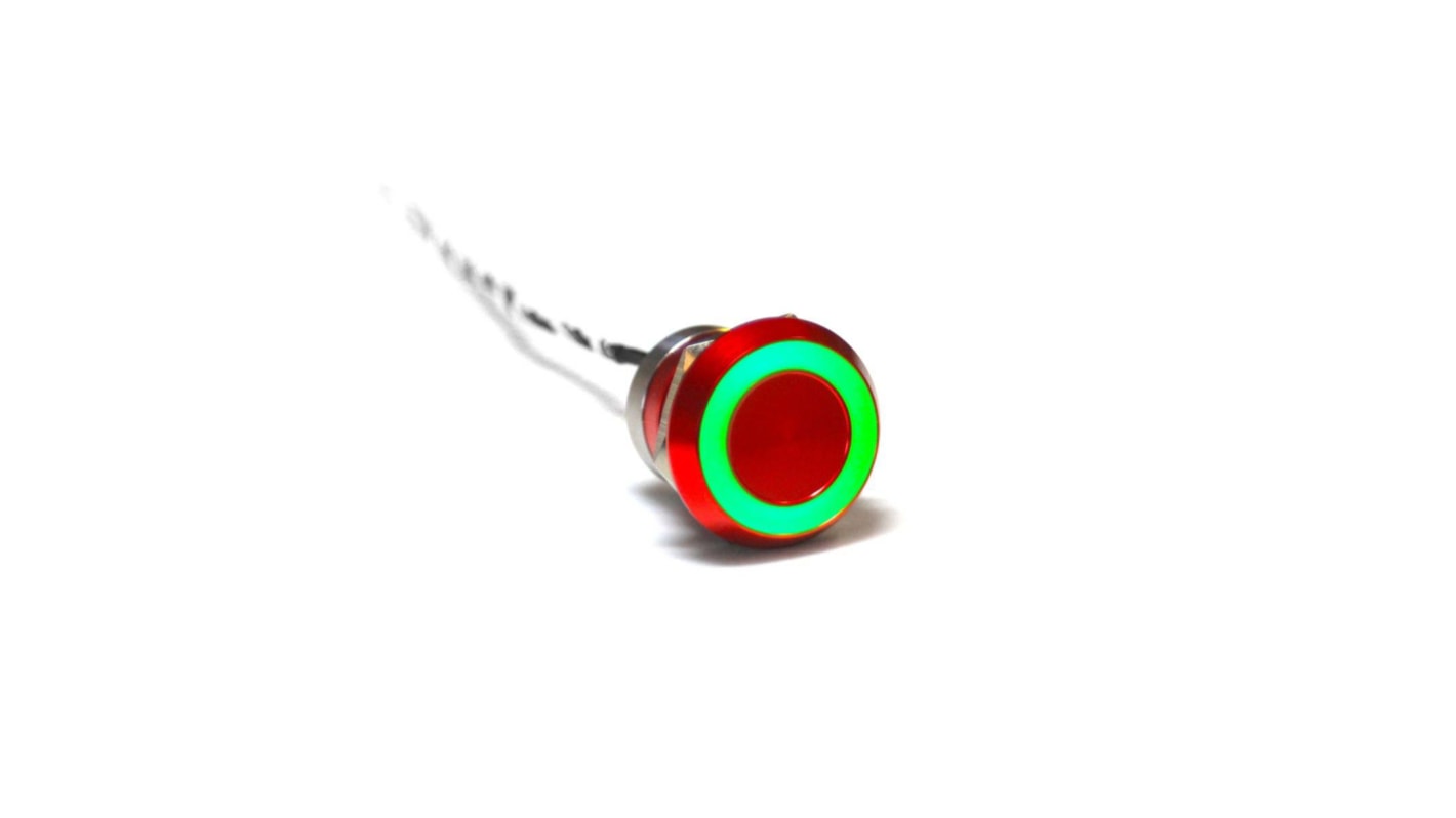 Bulgin Capacitive Switch Latching NC,Illuminated, Green, Red, IP68, IP69K Red Anodised