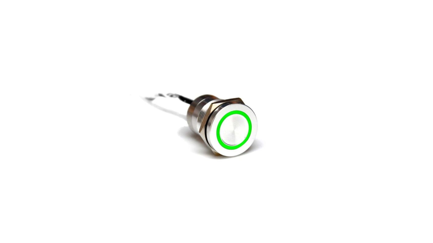 Interrupteur capacitif Bulgin Momentané Vert, Rouge, NF, 24V c.c., IP68, IP69K, Illuminé