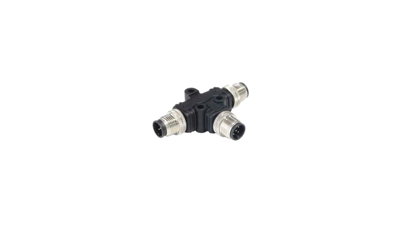 Adaptador conector circular en T Bulgin, de extremo M12 Macho, a extremo M12 Macho de 5 contactos