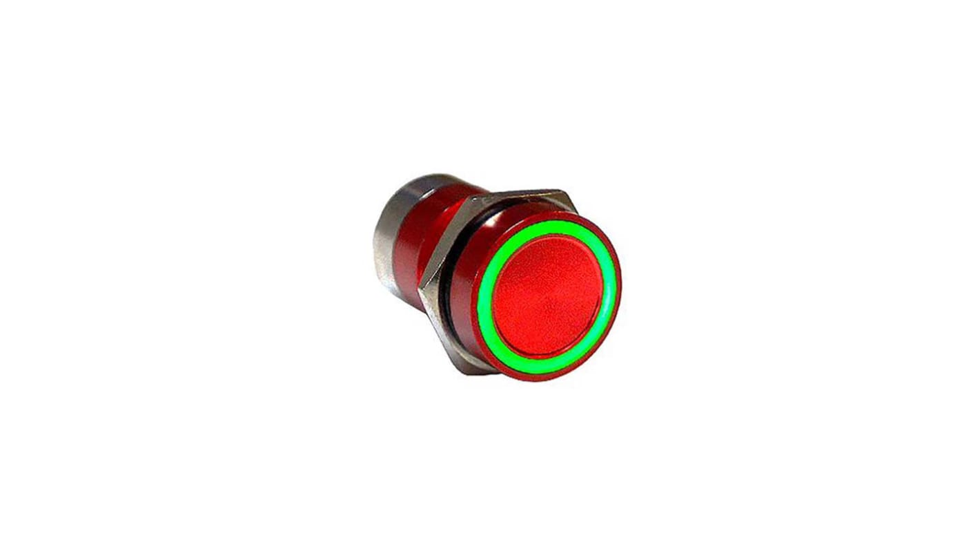 Interrupteur capacitif Bulgin Momentané Vert, Rouge, NO, 24V c.c., IP68, IP69K, Illuminé