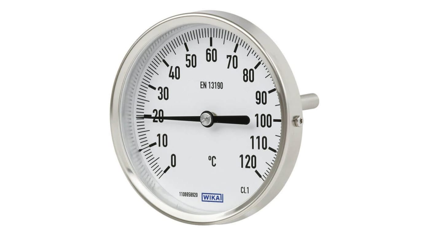 Termometro a quadrante WIKA, 0 → 120 °C ± 5 %, Ø quadrante 63mm, Quadrante