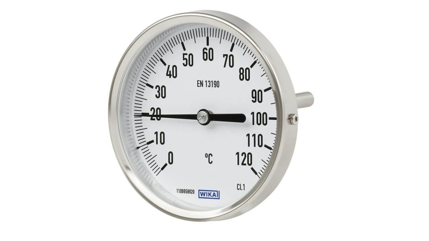 Termometro a quadrante WIKA, 0 → +120 °C. ± 5 %, Ø quadrante 63mm, Quadrante