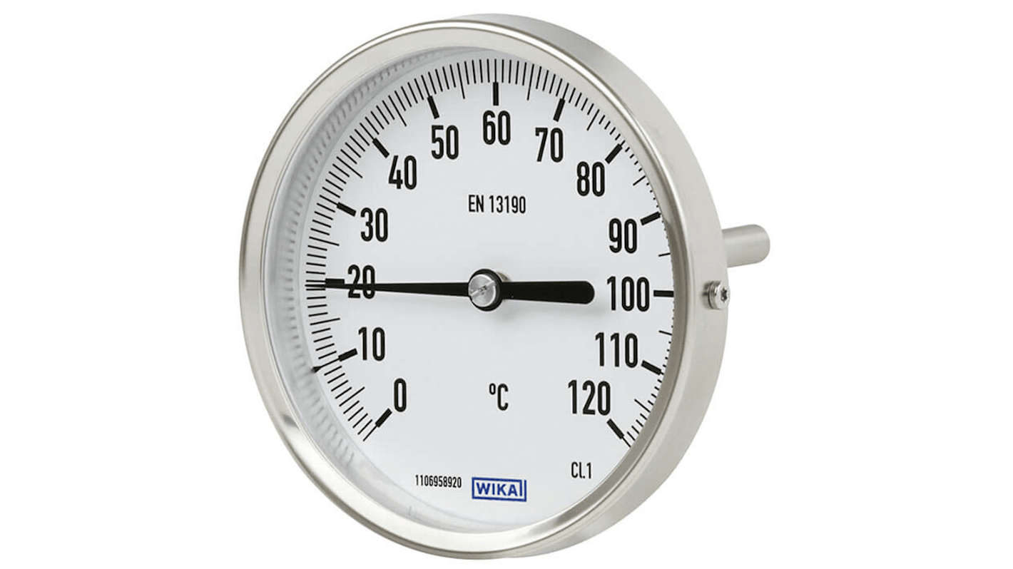 WIKA Zeigerthermometer Rundes Ziffernblatt, -30 → +50 °C., Skalen-Ø 63mm