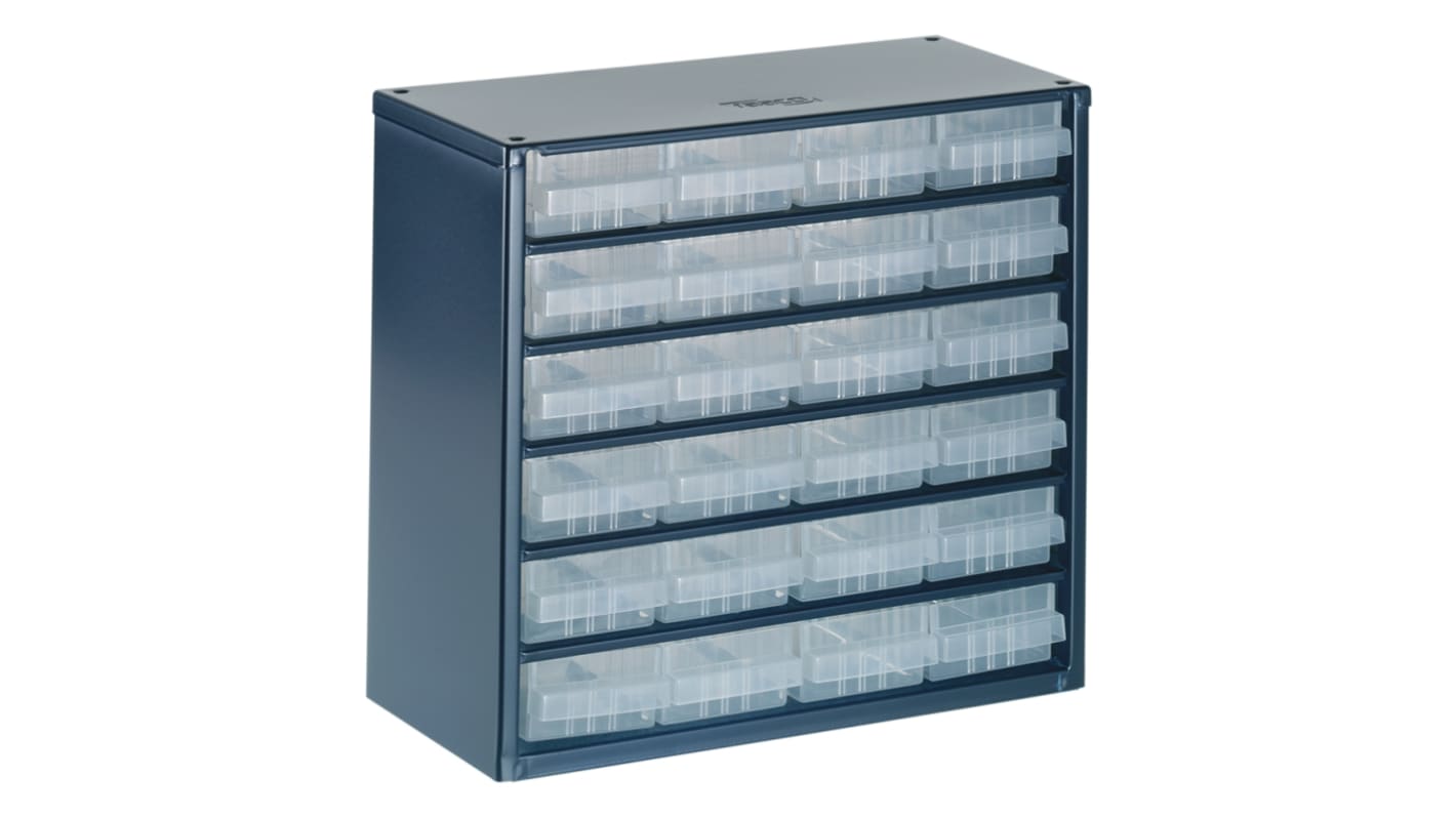 Raaco 24 Drawer Storage Unit, Steel, 283mm x 306mm x 150mm, Blue