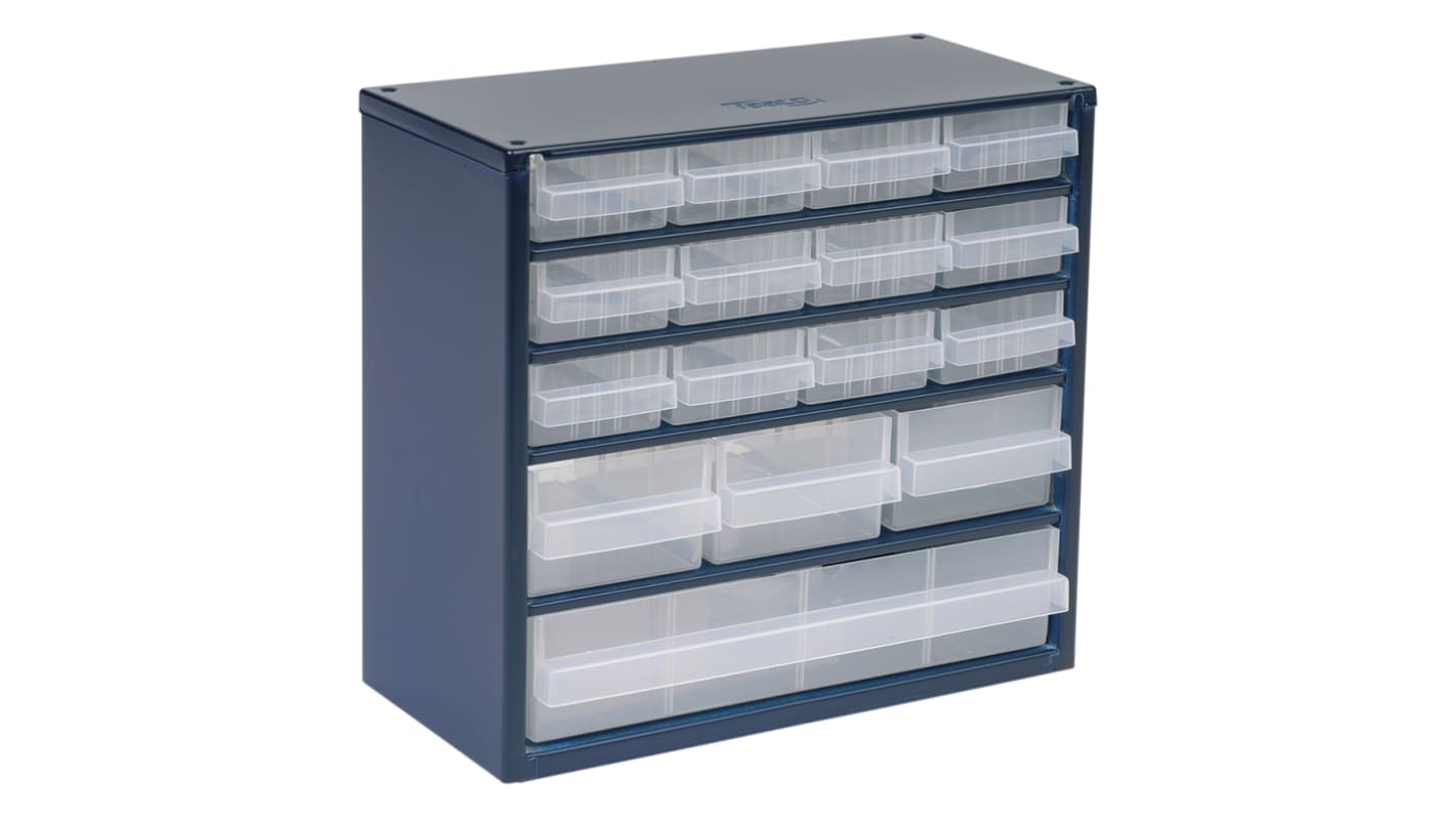 Raaco 16 Drawer Storage Unit, Steel, 282mm x 306mm x 150mm, Blue