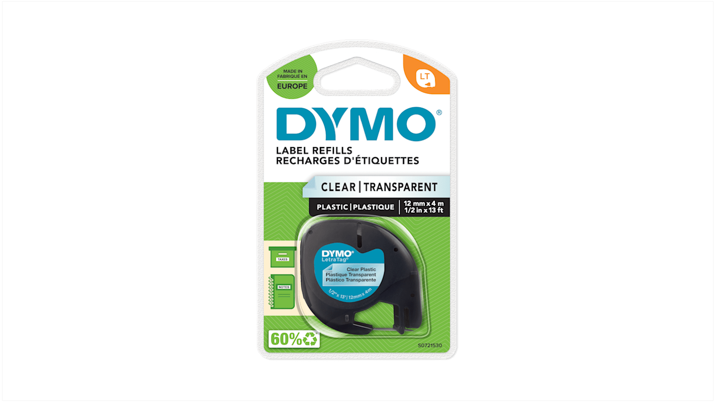 S0721530 Dymo on Clear Label Printer Tape RS