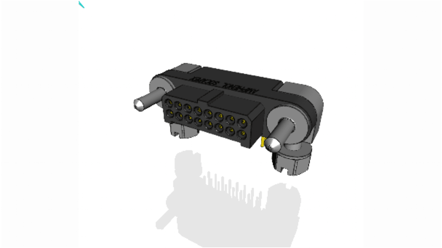 Conector macho para PCB Ángulo de 90° Amphenol Socapex serie MHDAS de 16 vías, 2 filas, paso 1.27mm, para soldar,