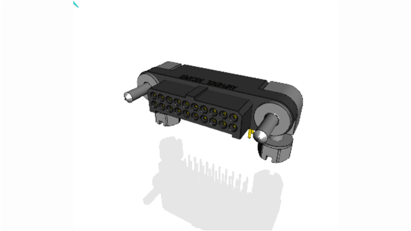 Conector macho para PCB Ángulo de 90° Amphenol Socapex serie MHDAS de 20 vías, 2 filas, paso 1.27mm, para soldar,