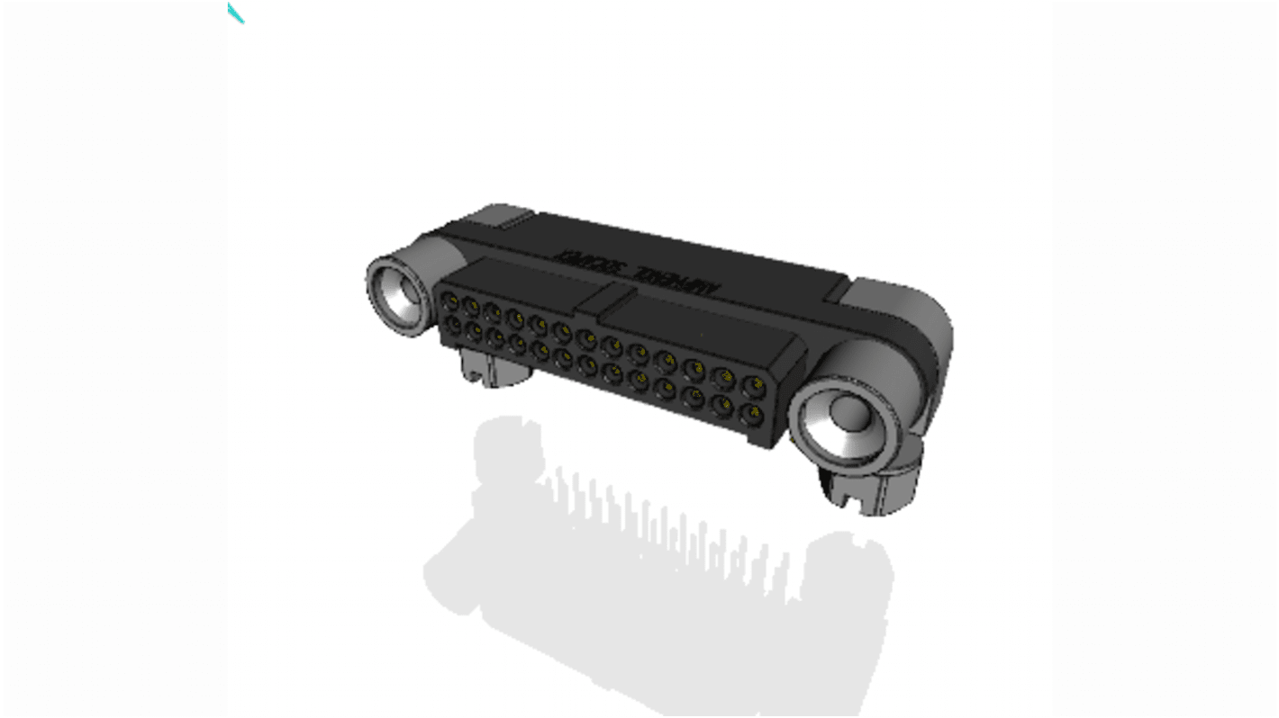 Conector macho para PCB Ángulo de 90° Amphenol Socapex serie MHDAS de 26 vías, 2 filas, paso 1.27mm, para soldar,