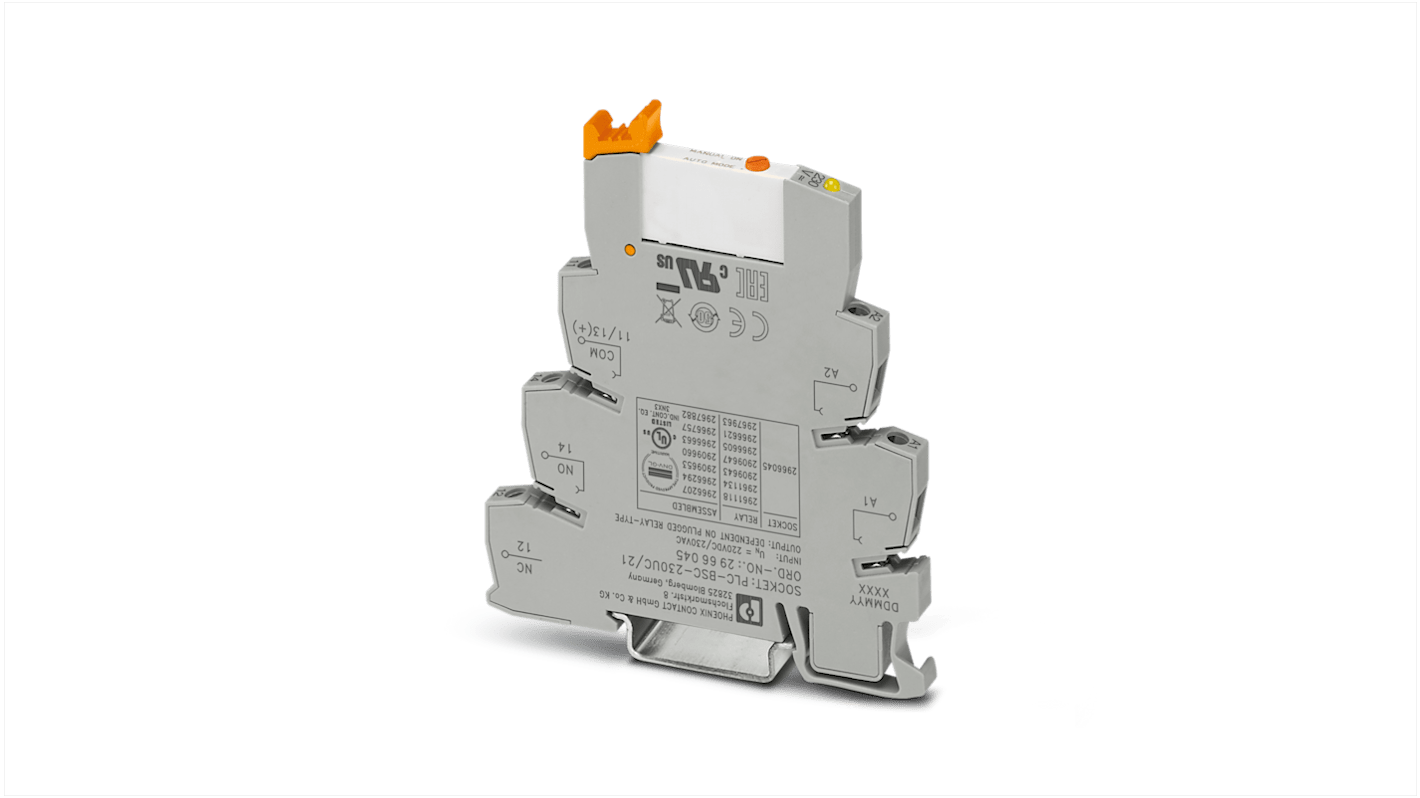 Phoenix Contact PLC-RSC-230UC/21/MS Series Interface Relay, DIN Rail Mount, 230V ac Coil, SPDT, 1-Pole, 3A Load