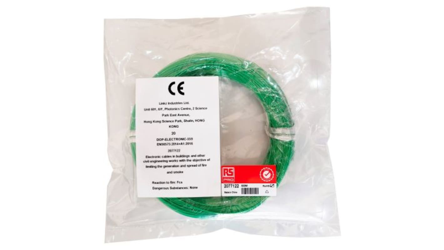 RS PRO Green 0.2 mm² Hook Up Wire, 24 AWG, 1/0.51 mm, 50m, ETFE Insulation