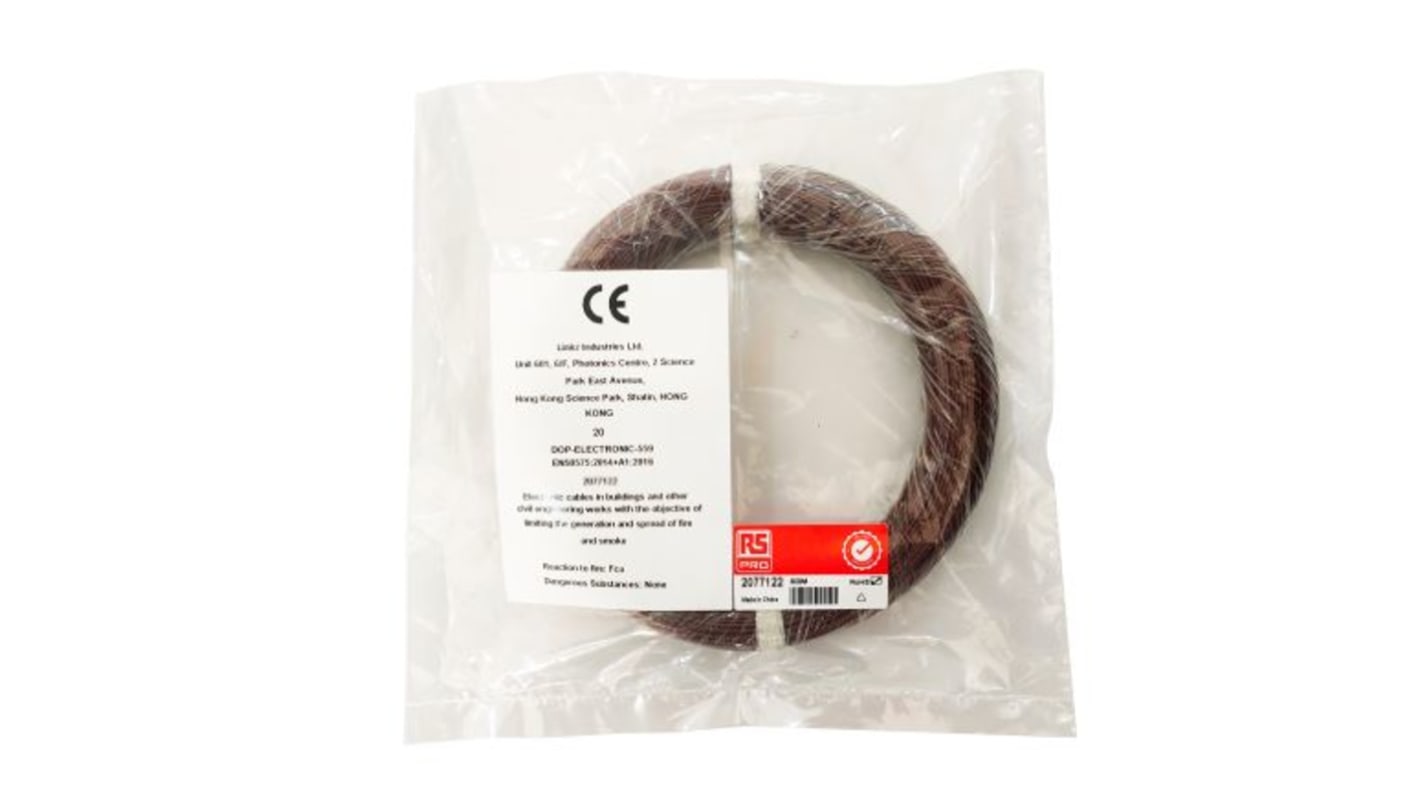 RS PRO Brown 0.2 mm² Hook Up Wire, 24 AWG, 1/0.51 mm, 50m, ETFE Insulation