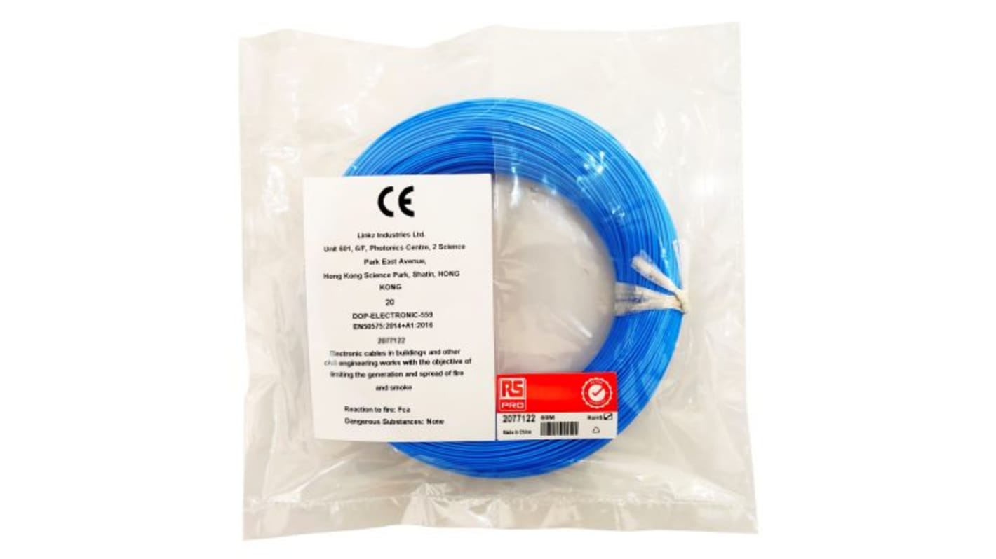 RS PRO Blue 0.12 mm² Hook Up Wire, 26 AWG, 1/0.40 mm, 50m, ETFE Insulation