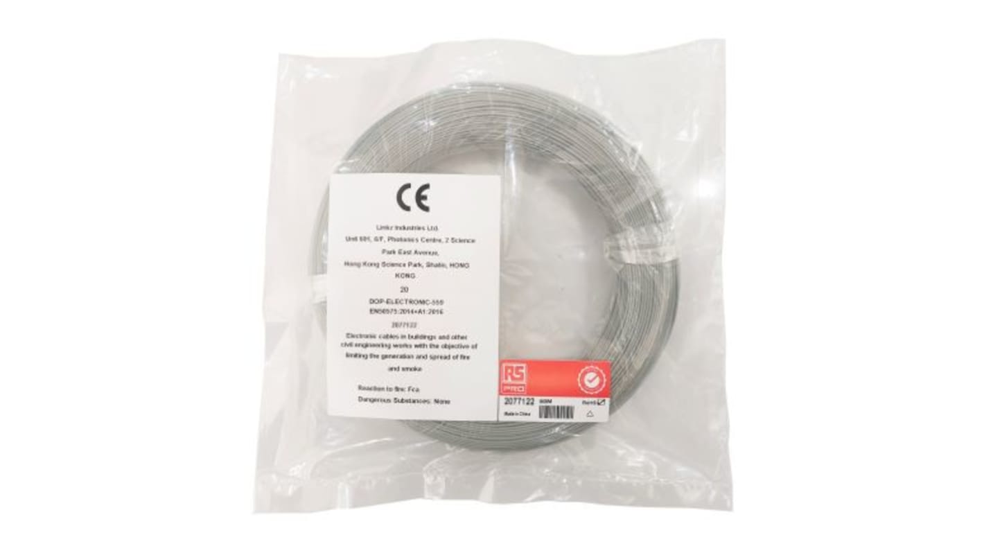 Fils de câblage RS PRO, 0,05 mm², Gris, 30 AWG, 50m, 300 V