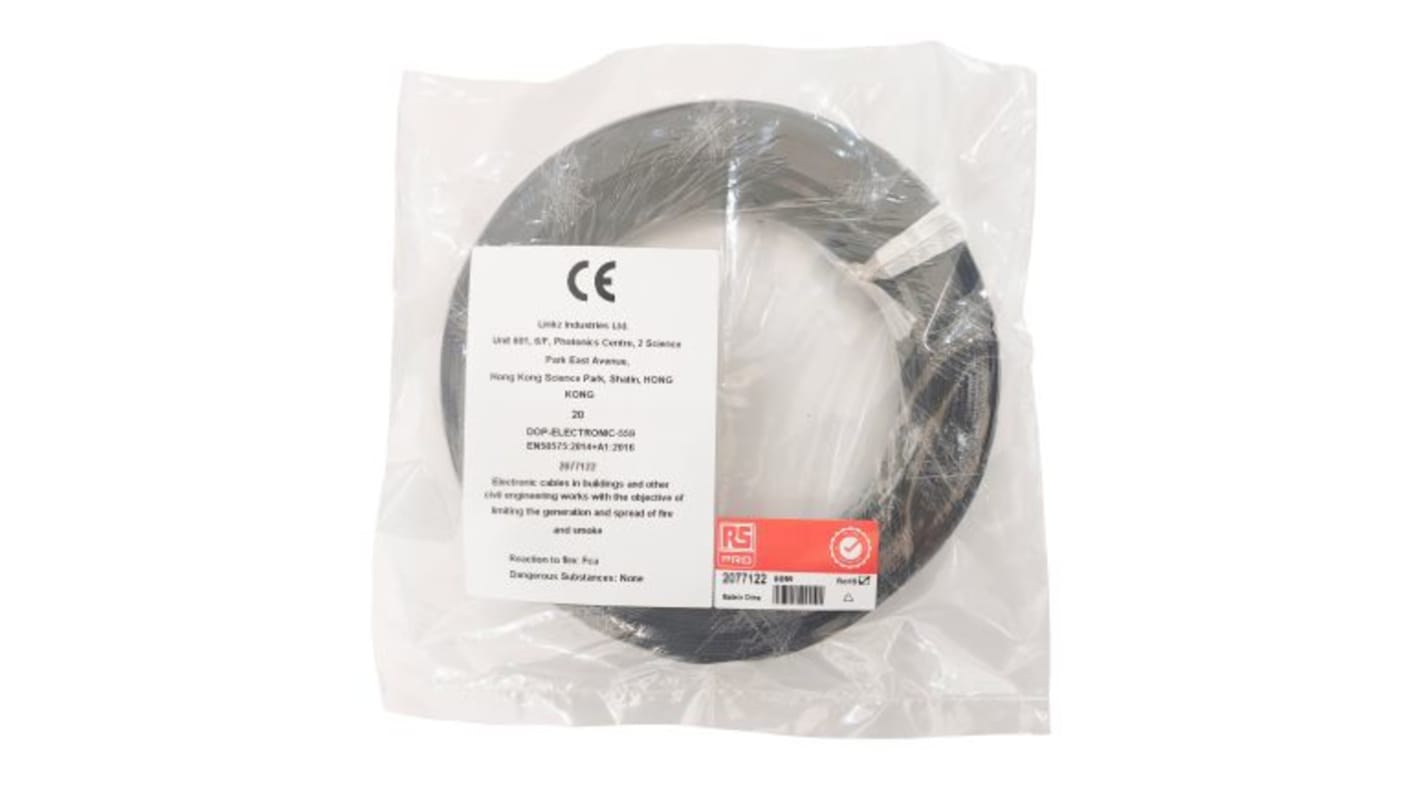 RS PRO Black 0.2 mm² Equipment Wire, 24 AWG, 1/0.51 mm, 50m, ETFE Insulation