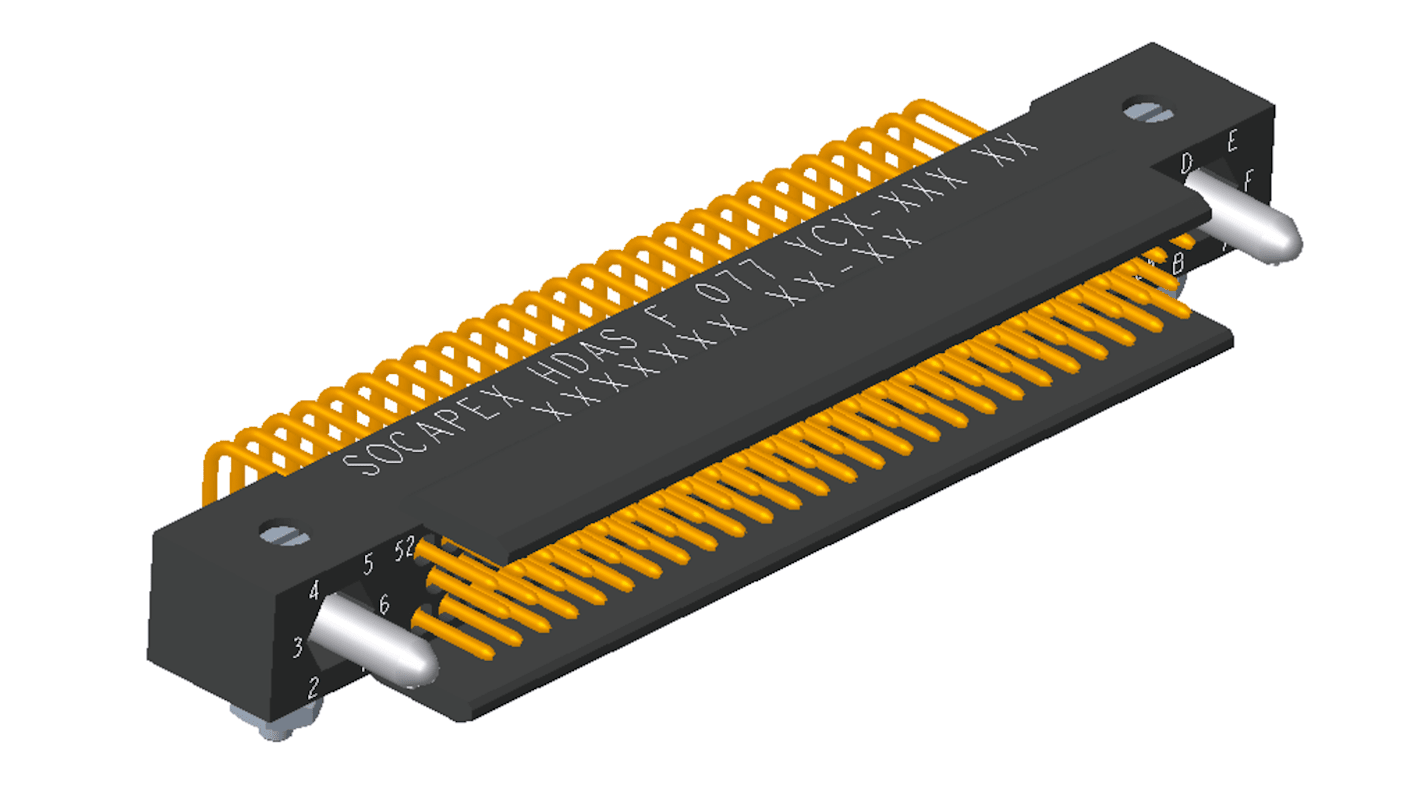 Amphenol Socapex HDAS Series Right Angle PCB Mount PCB Header, 77 Contact(s), 1.905mm Pitch, 3 Row(s), Shrouded