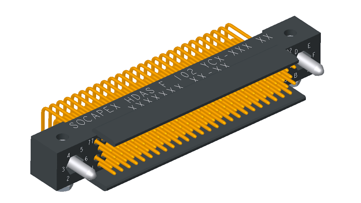 Amphenol Socapex HDAS Series Right Angle PCB Mount PCB Header, 102 Contact(s), 1.905mm Pitch, 4 Row(s), Shrouded