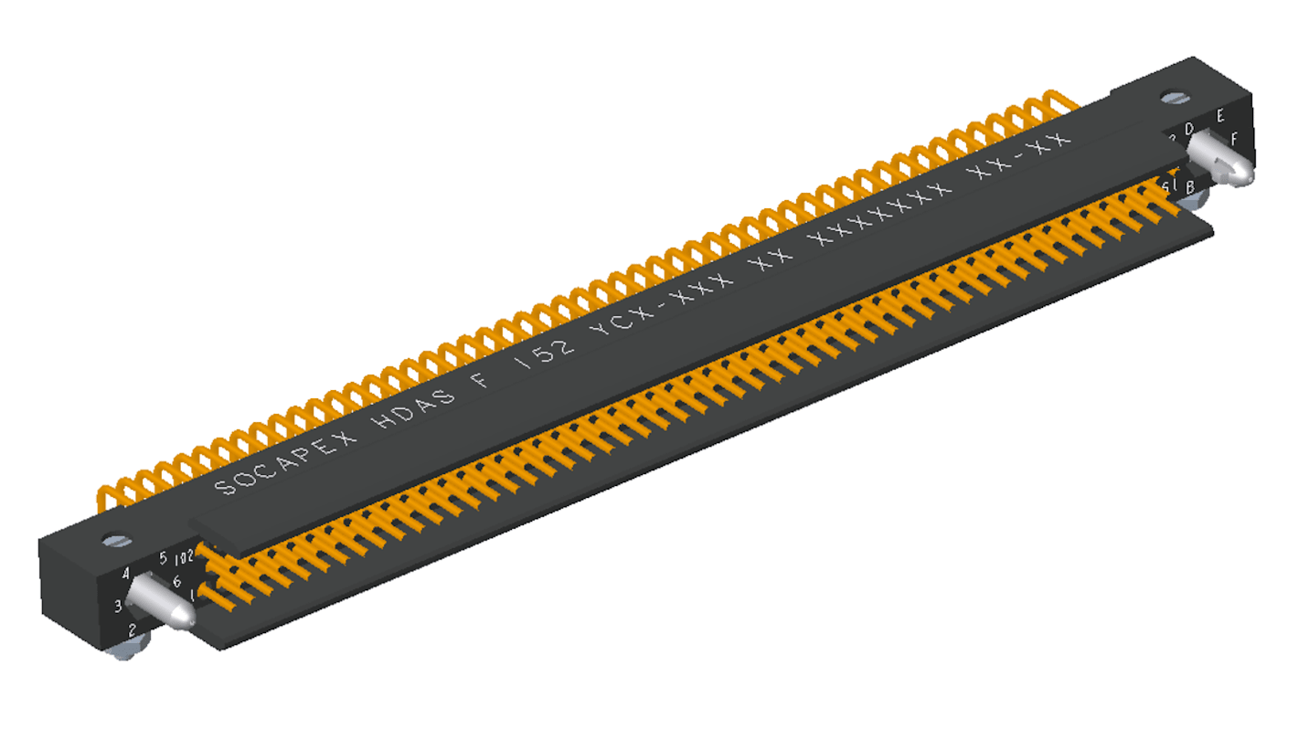 Amphenol Socapex HDAS Series Right Angle PCB Mount PCB Header, 152 Contact(s), 1.905mm Pitch, 3 Row(s), Shrouded