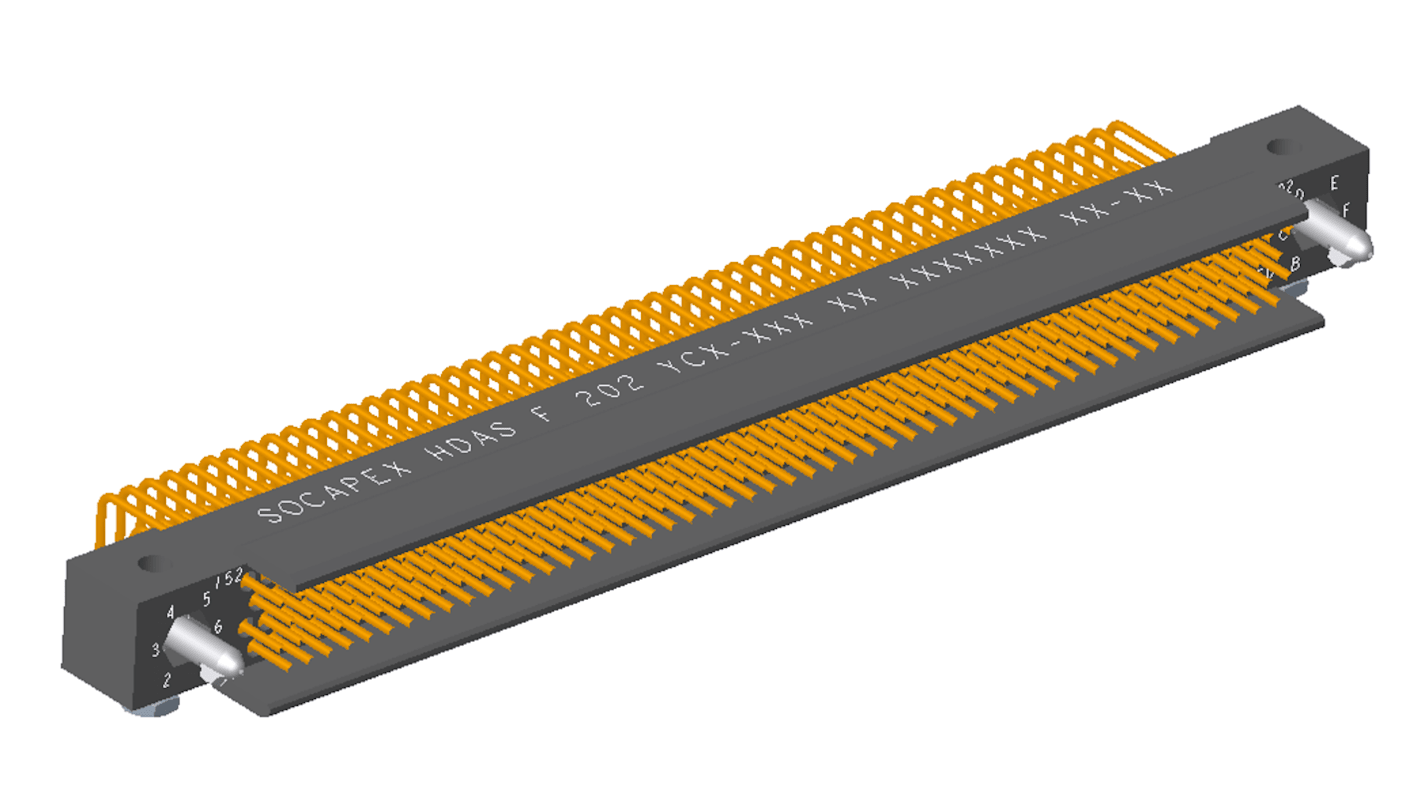 Amphenol Socapex HDAS Leiterplatten-Stiftleiste Stecker gewinkelt, 202-polig / 4-reihig, Raster 1.905mm,