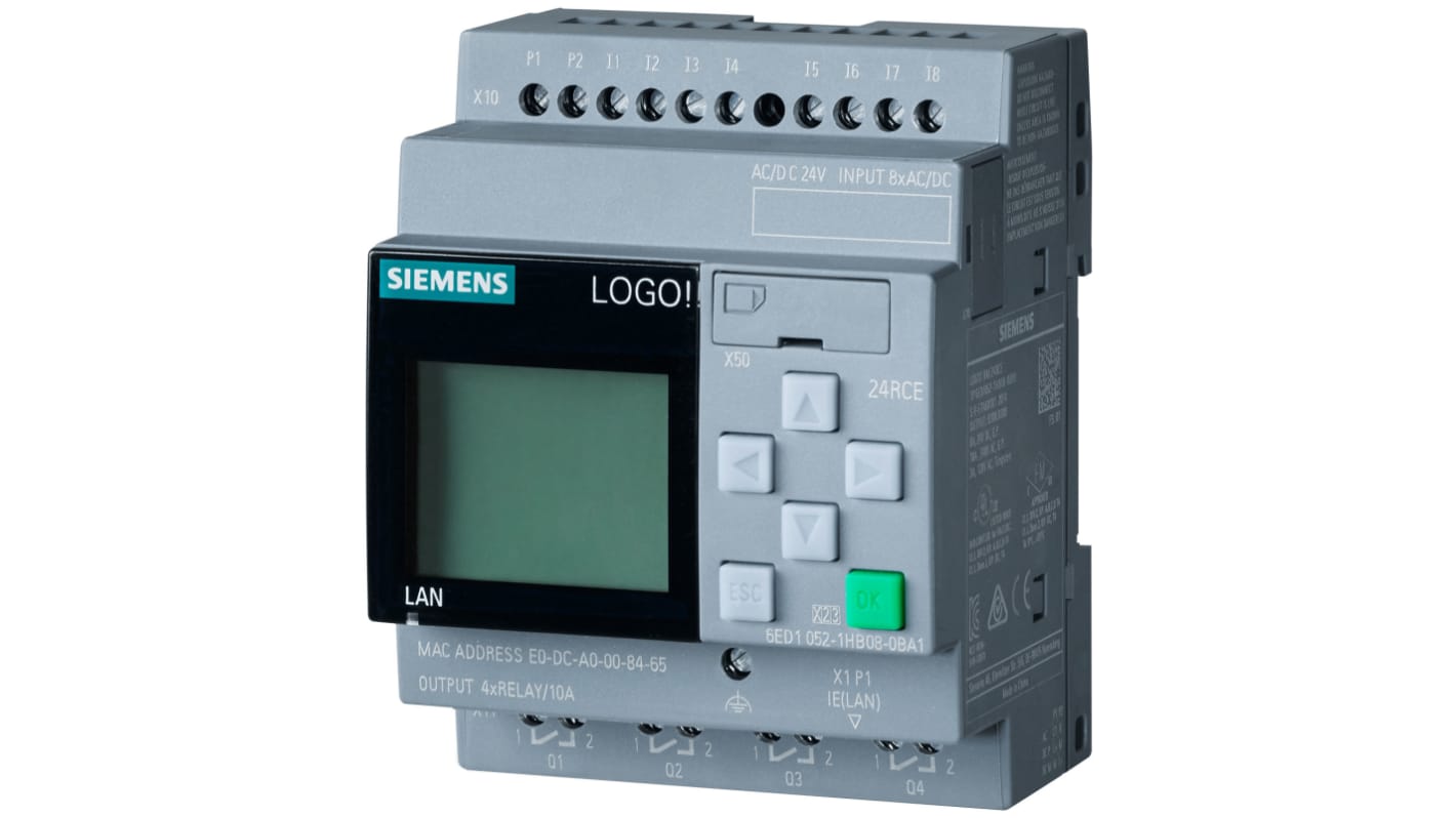 Siemens LOGO! Series PLC CPU for Use with LOGO! 8.3, 24 V dc Supply, Relay Output, 8-Input, Digital Input