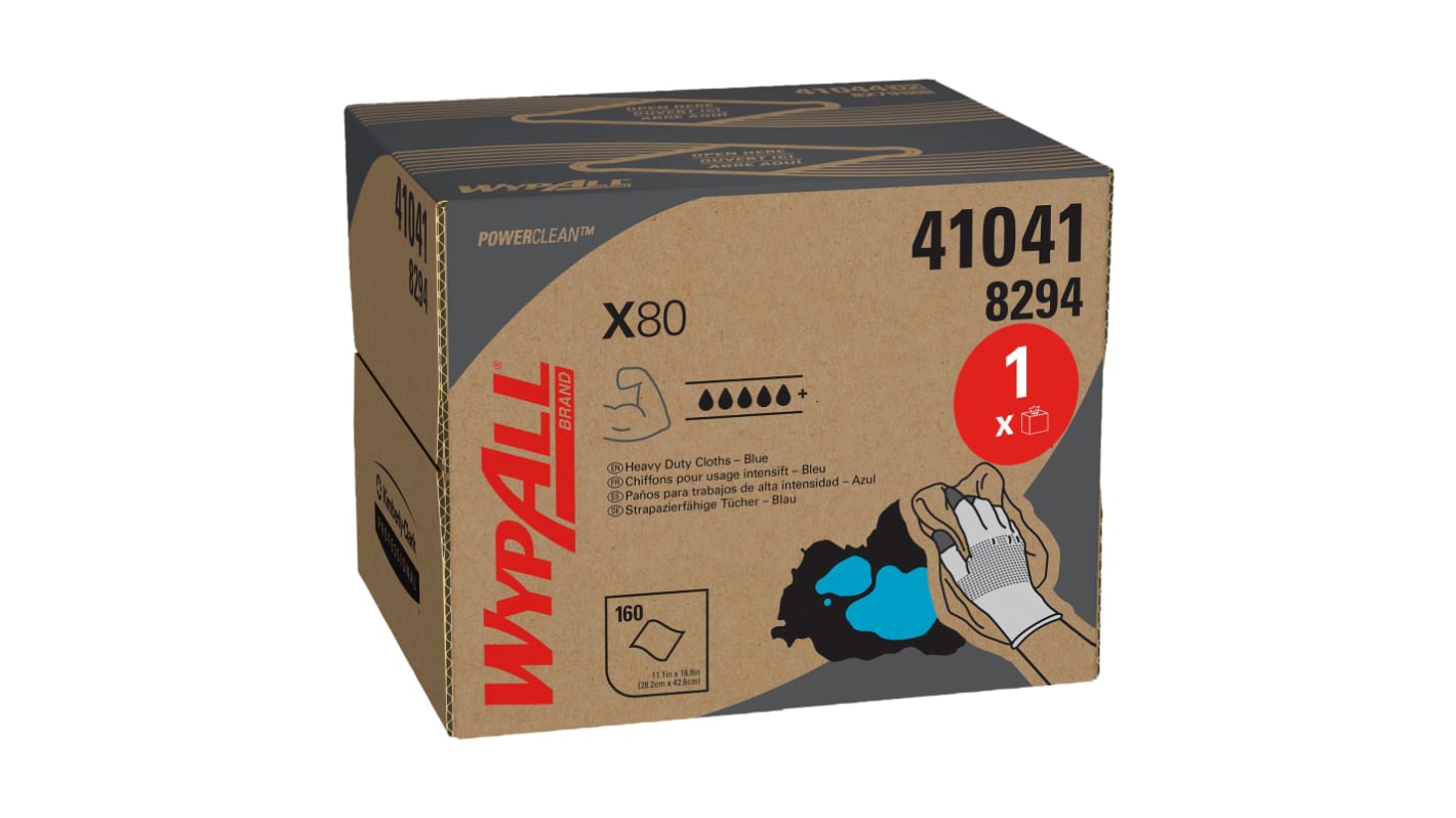 Bayetas Kimberly Clark WypAll X80 de color Azul, de 426 x 282mm, en Caja de 160 unidades