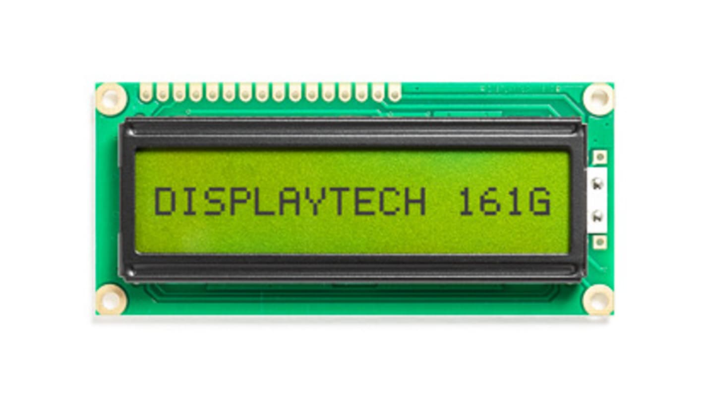 Display monocromo LCD alfanumérico Displaytech 161G de 1 fila x 16 caract., transflectivo