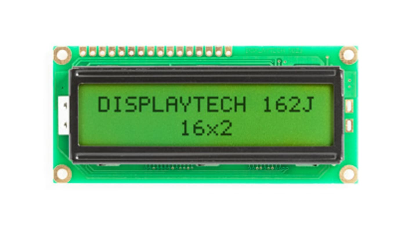 Displaytech 162J BC BW 162J Alphanumeric LCD Display, Yellow-Green on, 2 Rows by 16 Characters, Transflective