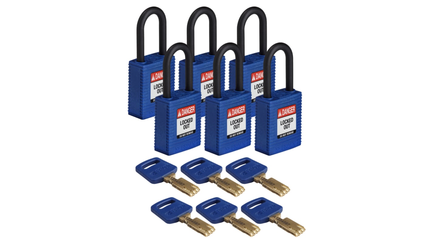 Brady Nylon Vorhängeschloss mit Schlüssel Blau, Bügel-Ø 6.4mm x 33mm