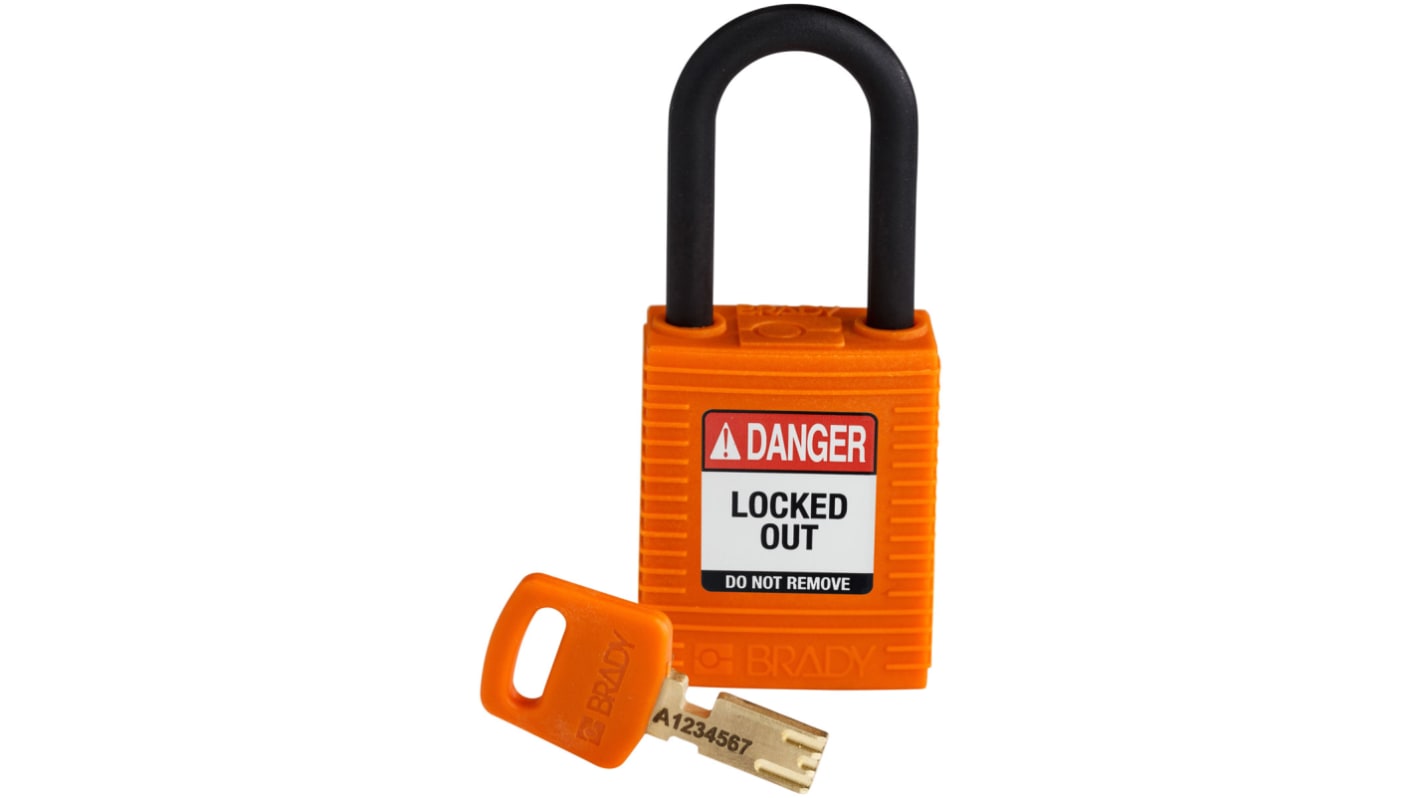 Brady Key Weatherproof Nylon Padlock, 6.4mm Shackle, 38mm Body