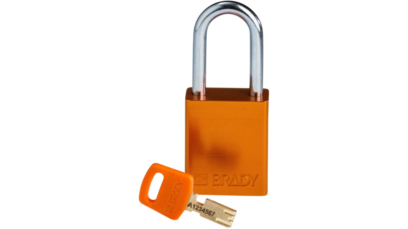 Brady Aluminium Vorhängeschloss mit Schlüssel Orange, Bügel-Ø 6.4mm x 33mm