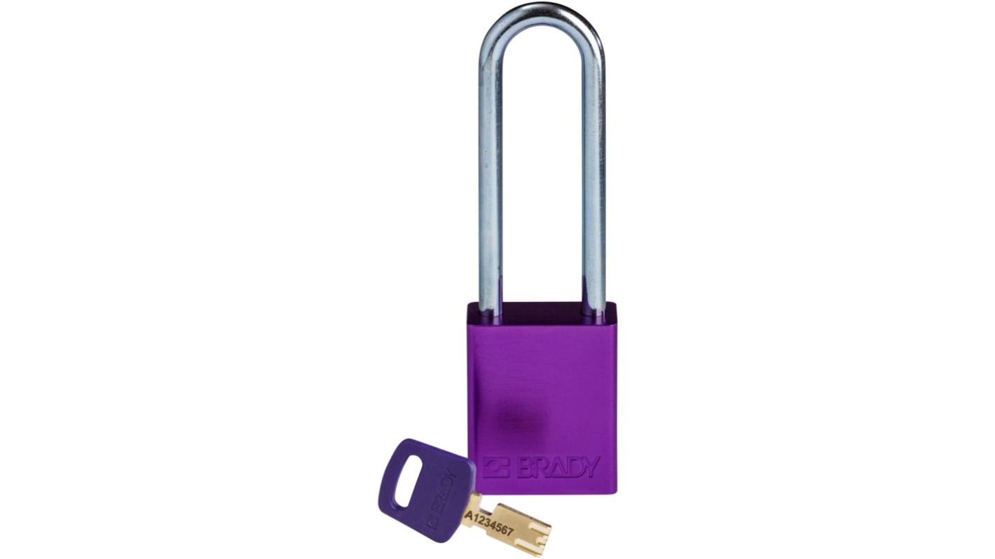 Lucchetto con chiave Brady per uso interno ed esterno, in Alluminio, anello da 6.4mm, L. 33mm, col Viola