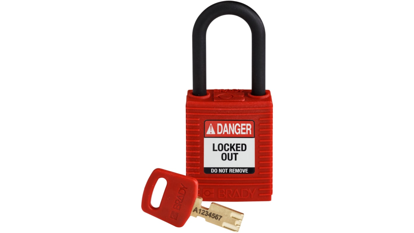 Brady Key Weatherproof Nylon Padlock, 6.4mm Shackle, 38mm Body