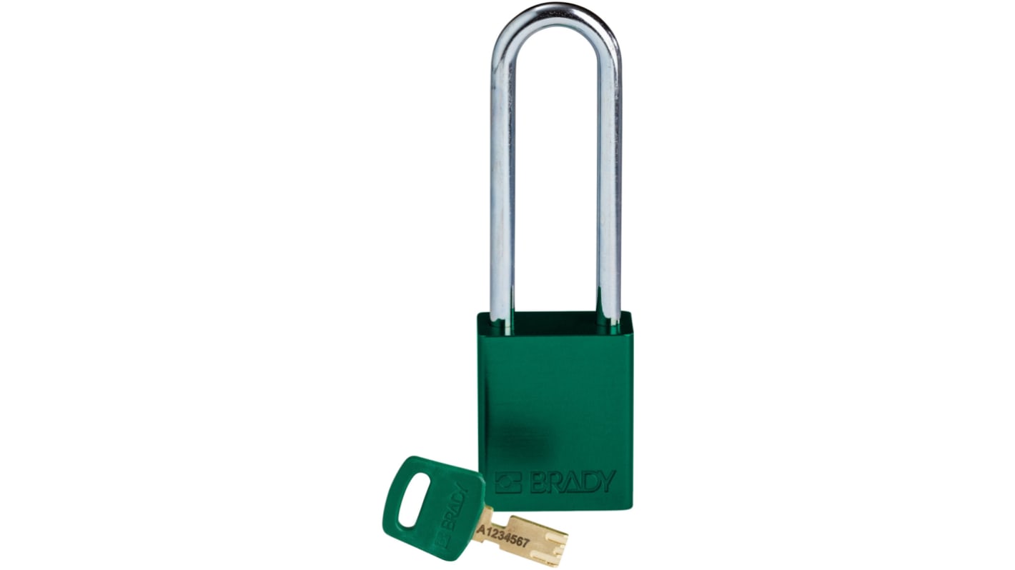 Lucchetto con chiave Brady per uso interno ed esterno, in Alluminio, anello da 6.4mm, L. 33mm, col Verde