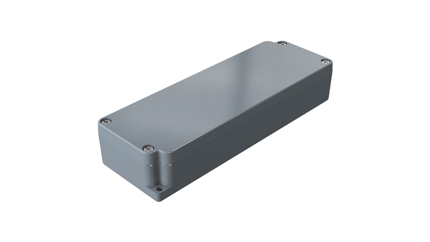 Rose Aluminium Standard Series Grey Die Cast Aluminium Enclosure, IP66, IK09, Grey Lid, 185 x 64 x 34mm