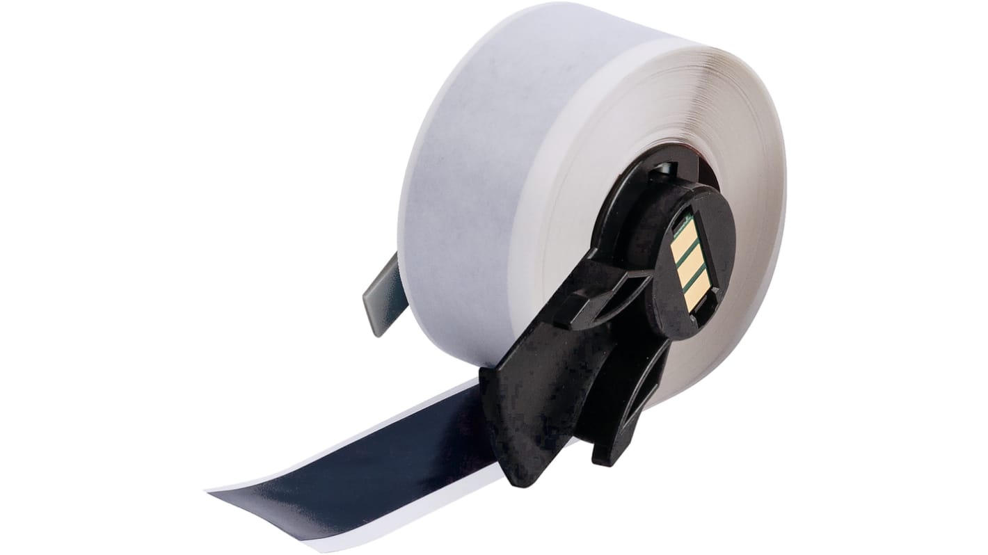 Brady B-595 Vinyl White Black Print Label Roll, 25.4mm Width