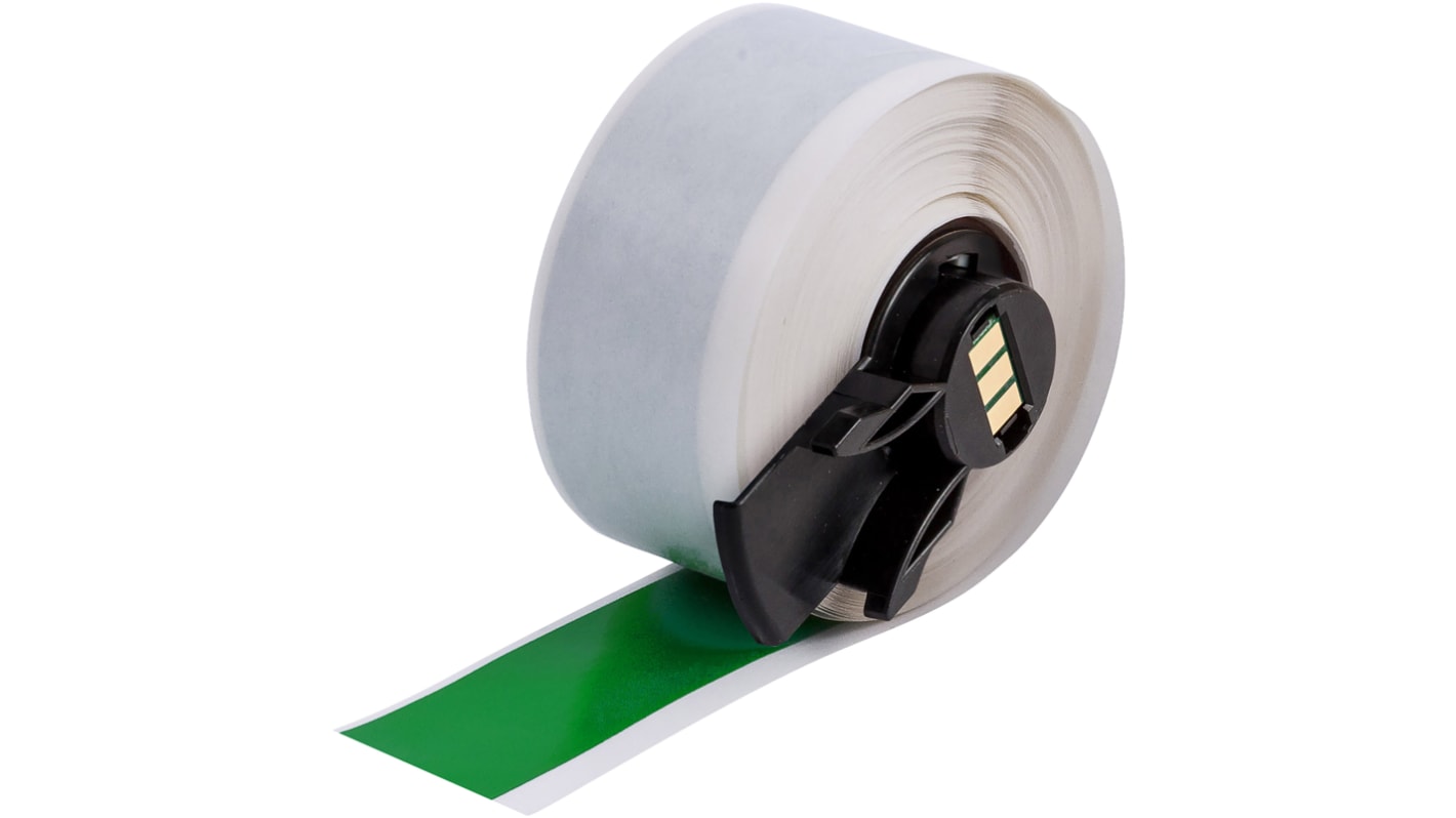 Brady B-595 Vinyl White Green Print Label Roll, 25.4mm Width