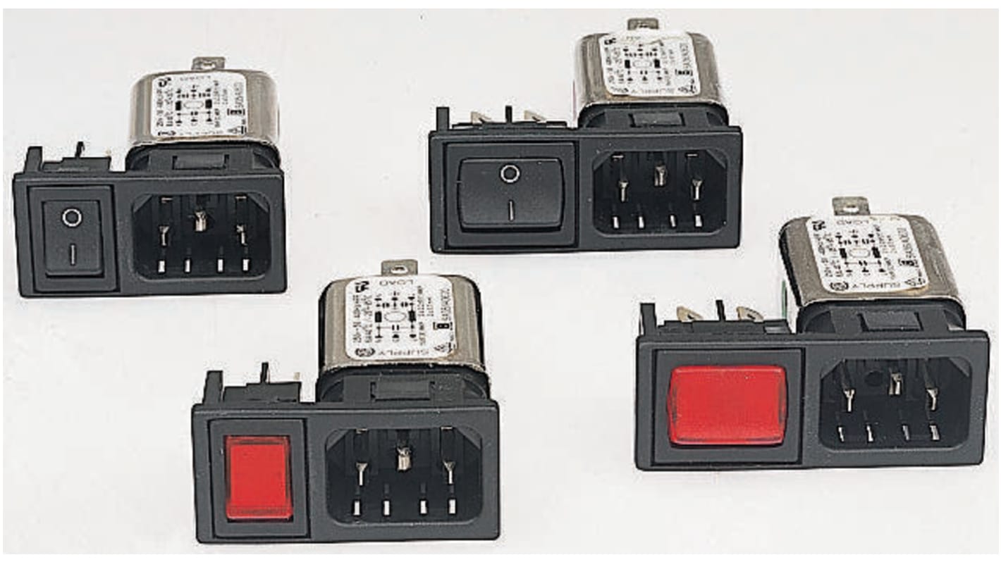 Bulgin 10A, 250 V ac Male Snap-In IEC Filter 1 Pole 1 Fuse