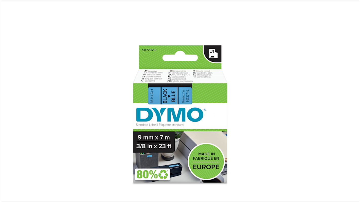 Dymo Címkenyomtató szalag x1 Roll, Fekete, Kék háttérrel, bevonatos