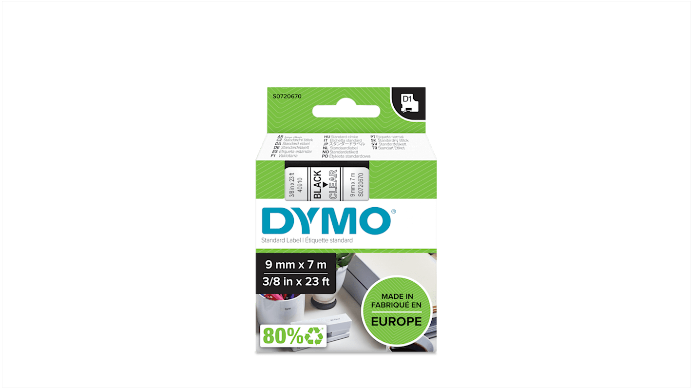 Nastro per etichettatrici Dymo 9 mm x 7 m Nero su Verde