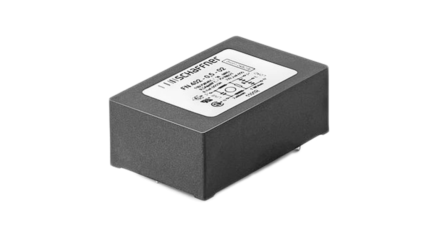 Schaffner FN402 EMV-Filter, 250 V ac, 500mA, Leiterplattenmontage, Pin, 1-phasig 0,373 mA / 60Hz Single Stage Zustände