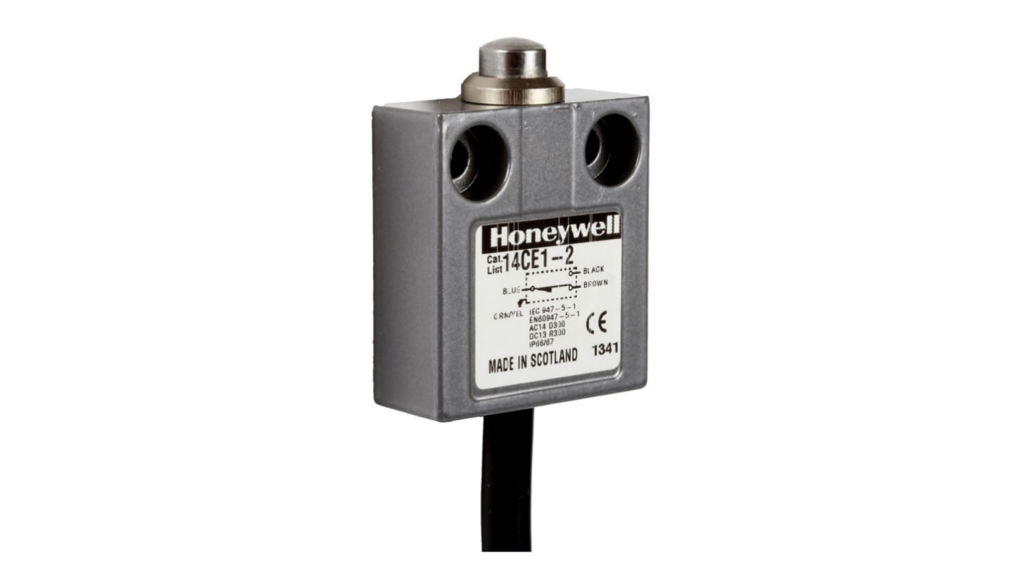 Honeywell 14CE Series Plunger Limit Switch, 1NC/1NO, IP65, IP66, IP67, IP68, SPDT, Die Cast Zinc Housing, 240V ac ac