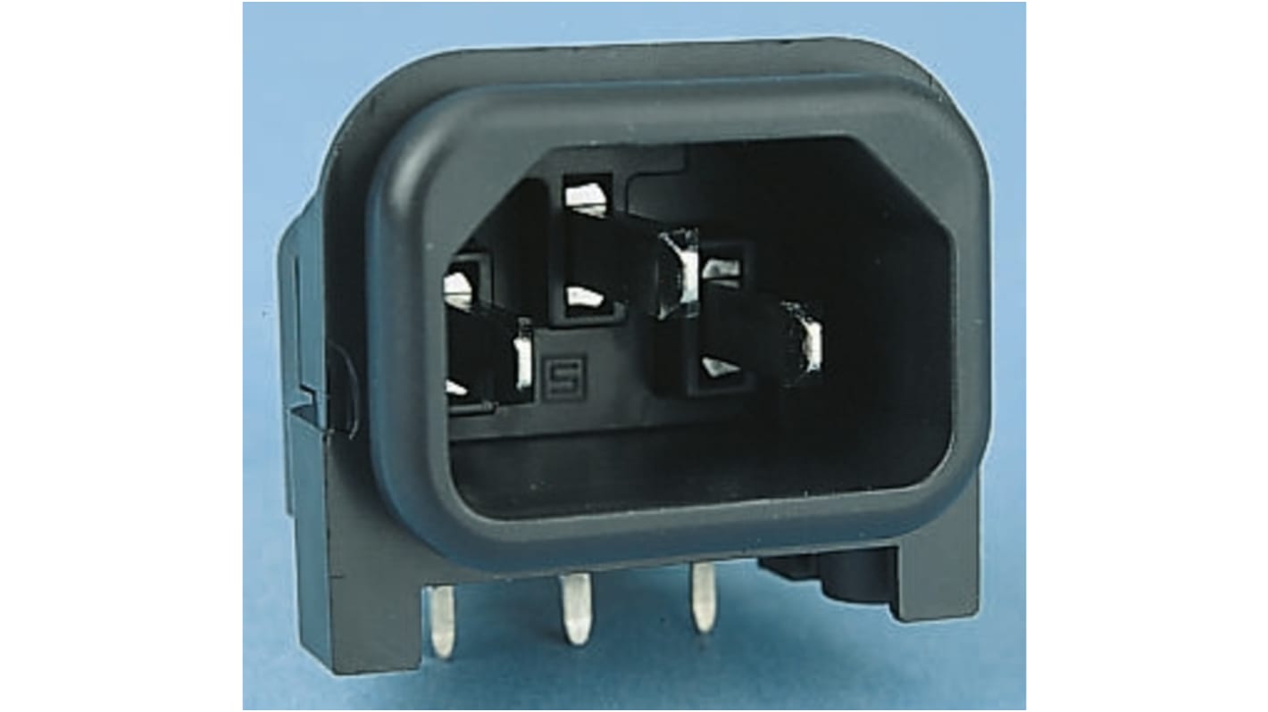 Conector IEC C14 macho Schurter, Ángulo de 90° , Montaje en Panel, 250 V, 10A, con interruptor