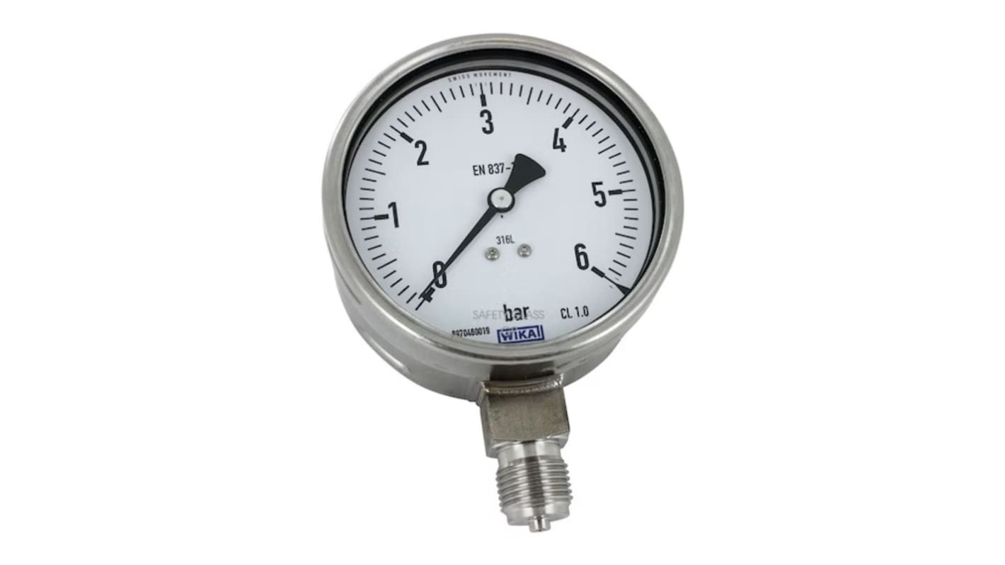 WIKA G 1/2 Analogue Pressure Gauge 6bar Bottom Entry, 9050205, 0bar min., 232.50